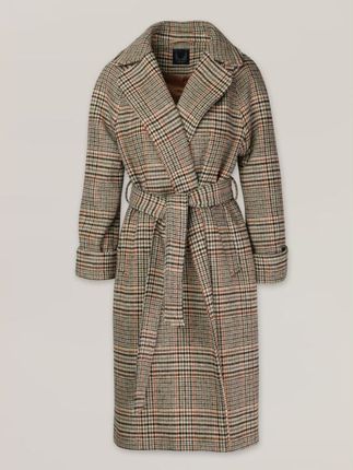 Brązowy płaszcz damski w kratkę
