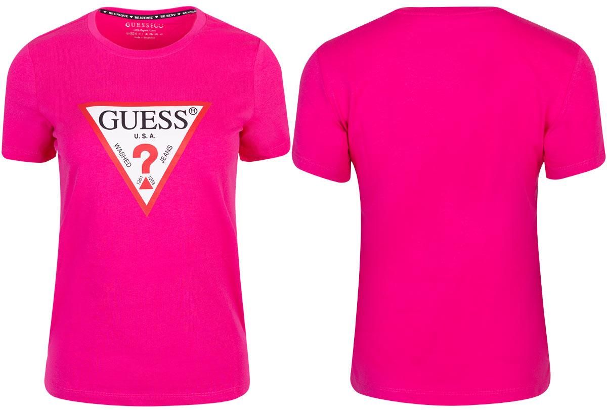 GUESS KOSZULKA DAMSKA T-SHIRT SS CN ORIGINAL TEE RÓŻOWA
