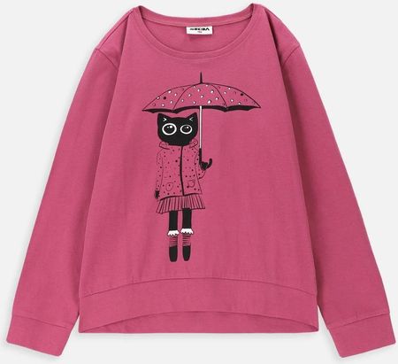 T-shirt z długim rękawem różowy z kotkiem pod parasolem