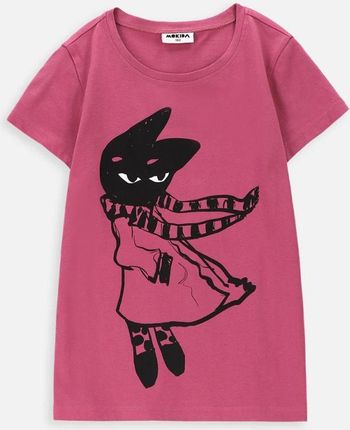 T-shirt z krótkim rękawem różowy z kotem melancholikiem