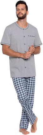 Piżama męska,rozpinana,krótki rękaw,długie spodnie w kratkę Nowość (Melanż szary, L - 5)