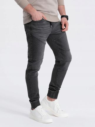 Spodnie męskie joggery jeansowe z przeszyciami grafitowe V4 OM-PADJ-0113 XL