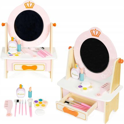 Ecotoys Toaletka Kosmetyczna Drewniana Dla Dziewczynki Różowa Akcesoria