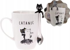 Dakls Kubek Ceramiczny Z Łyżeczką Biały Kotem 350Ml (Kk345)