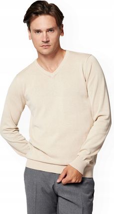 Sweter Męski Beżowy Bawełniany V-neck Anthony Lancerto L