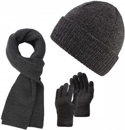 Komplet męski zimowy czapka szalik rękawiczki zestaw szary Paolo Peruzzi