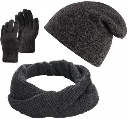 Komplet męski zimowy szary czapka smerfetka szalik rękawiczki Paolo Peruzzi