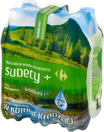 Carrefour Sudety+ Naturalna Woda Mineralna Lekko Gazowana 6X500ml