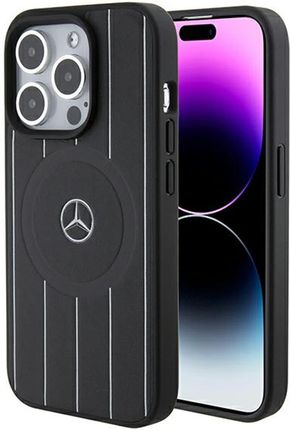 Mercedes Mehmp15L23Rhsk Iphone 15 Pro 6.1" Czarny/Black Hardcase Stripes Pattern Leather Magsafe