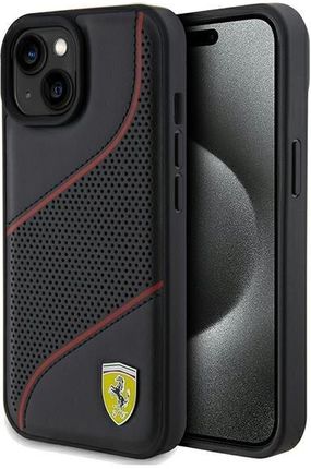 Ferrari Fehcp15Spwak Iphone 15 / 14 / 13 6.1" Czarny/Black Hardcase Perforated Waves Metal Logo