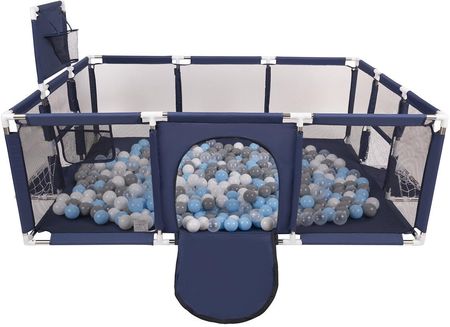 Selonis Kojec dla niemowląt duży plac zabaw ze 100 piłkami kojec dla dzieci ciemnoniebieski:Grey/White/Transparent/Babyblue