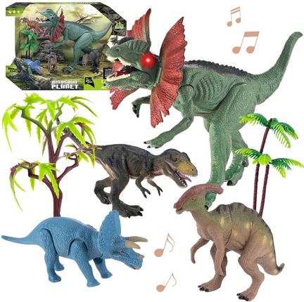 Import Pronice Duży Zestaw 4 Figurek Dinozaurów 2 Drzewka Światło Dżwięk Dinozaury Dino