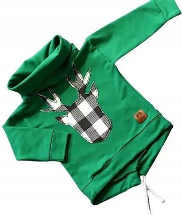 Bluza zielona z kratką biało czarną Renifer rozmiar 104