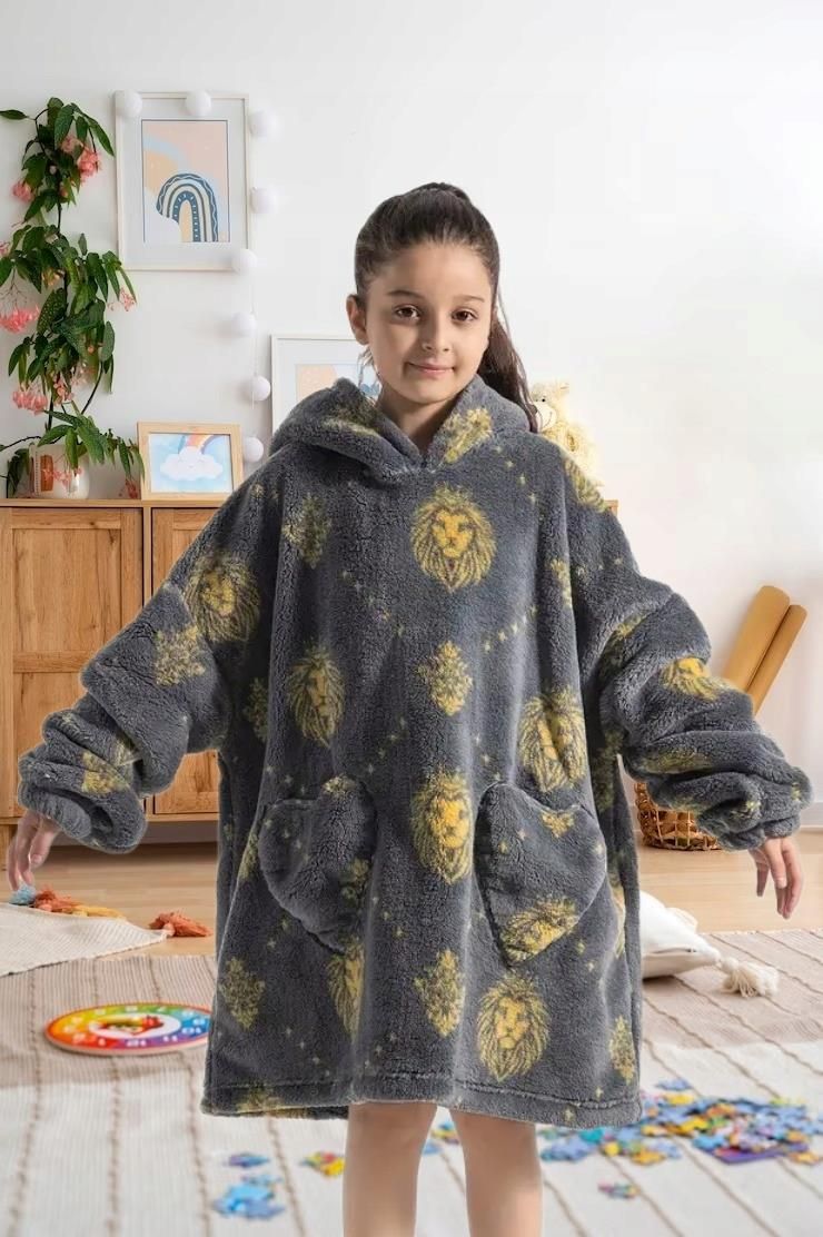 Bluza Koc Ciepła Oversize Futrzak XXL Gruba 2w1 Szara Lew Dziecięca Ceny i opinie Ceneo pl