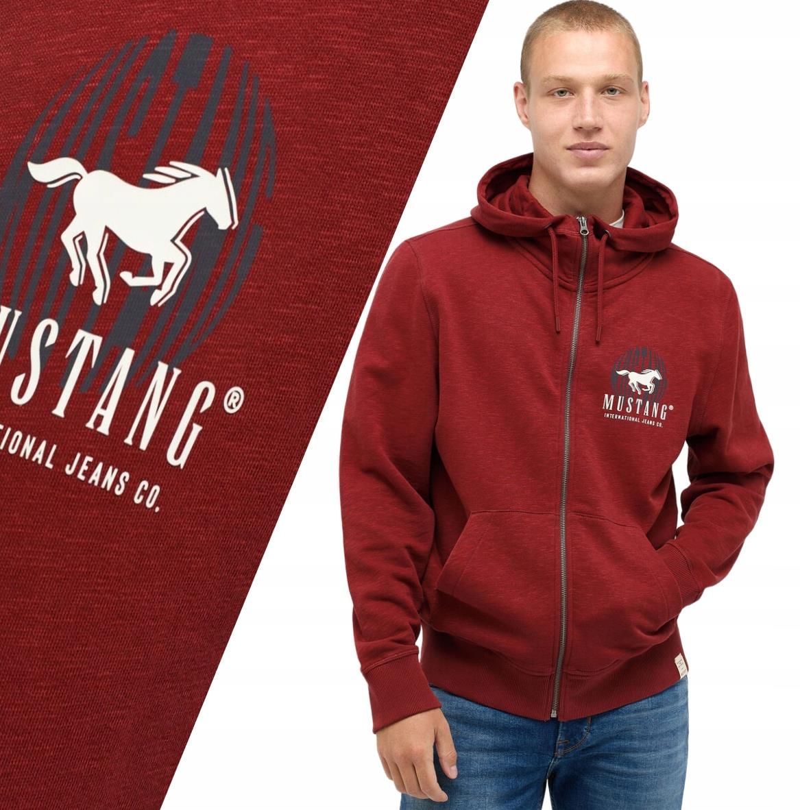 ジャケット No.1042 hood LT patch mustang JK Bluza męska bawełniana Mustang rozpinana z kapturem Brian