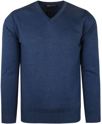 Elegancki Męski Sweter Polskiej Marki Rigon – V-neck (serek) - Niebieski SWRGNsv01niebieski03V