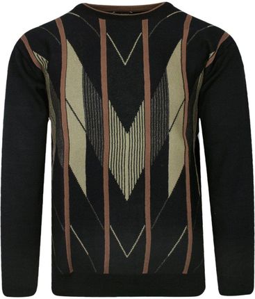 Sweter Czarny, Wzór Geometryczny, Okrągły Dekolt (U-neck), Męski - MAX SHELDON SWKNGS68707czarny