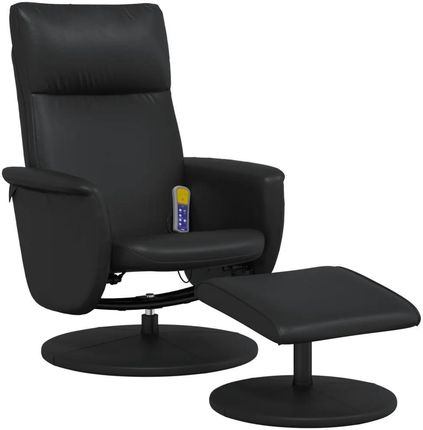 Rozkładany fotel masujący z podnóżkiem, czarny, sztuczna skóra
