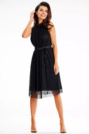Lekka sukienka midi z błyszczącym tiulem (Czarny, S)