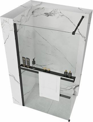 Ścianka prysznicowa Rea Aero Czarny Mat 100 z półką i wieszakiem EVO