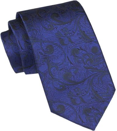 Krawat Męski - Alties - Ciemnoniebieski z Czarnym Motywem Kwiatowym KRALTS1009
