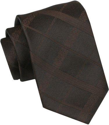 Krawat Męski, Klasyczny - ALTIES - Brązowy, Deseń w Kratę KRALTS0956