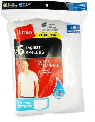 Biała bawełniana męska koszulka koszulki L Hanes T-Shirt V-neck x6 szt