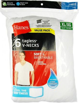 Biała bawełniana męska koszulka XL Hanes T-Shirt V-neck x6 szt