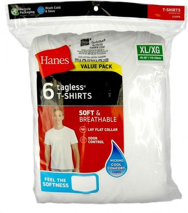 Biała bawełniana męska koszulka Hanes T-Shirt XL koszulki x 6 szt