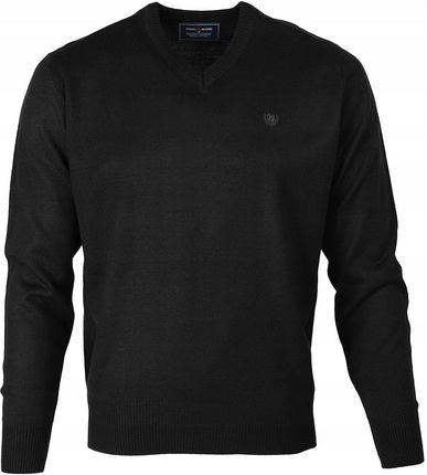 Sweter męski w serek gładki Czarny XL