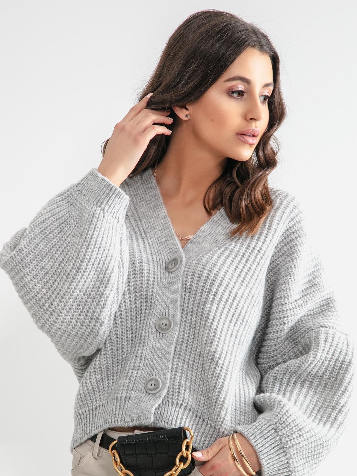 Kardigan Fobya Cardigan F1158 LXL Szary (5903707116393) Ceny i