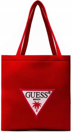 Guess Czerwona torba plażowa z trójkątnym logo