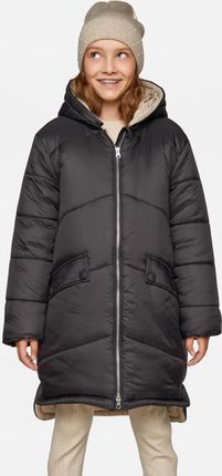 Płaszcz zimowy czarny pikowany z kapturem i kieszeniami