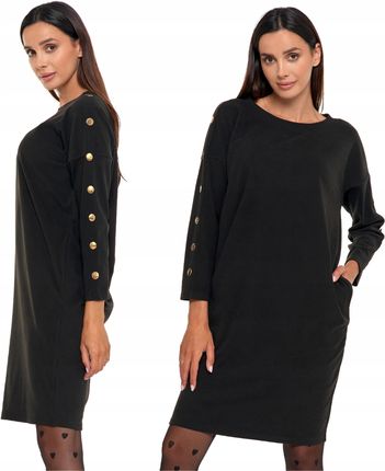 Sukienka Damska Dresowa z Kieszeniami Elastyczna Czarna Modna Moraj XL