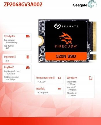SEAGATE　FireCuda 520N ZP2048GV3A002 Seagate FireCuda 520N 1TB M.2 2230 PCI-E x4 Gen4 NVMe