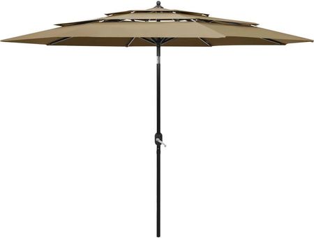 Vidaxl 3-Poziomowy Parasol Na Aluminiowym Słupku Taupe 3m 313871