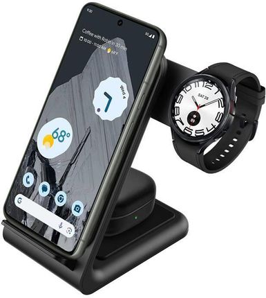 Crong Powerspot Pivot Stand Ładowarka Bezprzewodowa 3W1 Do Samsung & Android Galaxy Watch I Słuchawek Tws Czarny
