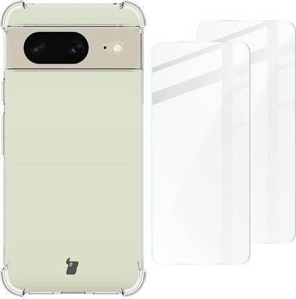 Bizon Etui + 2X Szkło Case Clear Pack Do Google Pixel 8 Przezroczyste