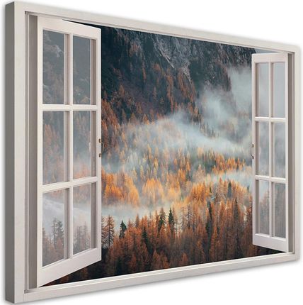 Feeby Obraz na płótnie Okno jesienna mgła w górach 120x80