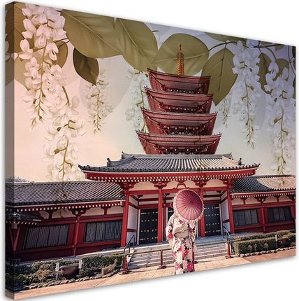 Feeby Obraz na płótnie Japońska Gejsza i świątynia 60x40