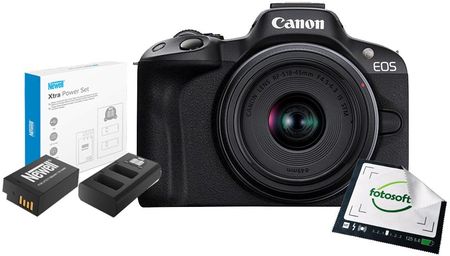 Canon EOS R50 + RF-S 18-45 IS STM + Ładowarka i Akumulator Newell zamiennik LP-E17