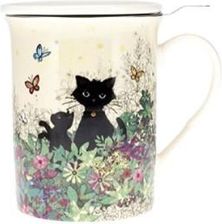 Kiub Porcelanowy Kubek Z Przykrywką I Zaparzaczem Sitkiem Bug Art Paryskie Koty 380Ml (Tis34H02)