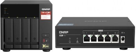 Serwer plików QNAP TS-473A-SW5T 4-Bay NAS, Czterordzeniowy AMD Ryzen V1500B 2,2 GHz, 8GB RAM, 2x 2,5 GbE LAN, 4x USB 3.2, 2x M.2 2280, 2x PCIe + Swit