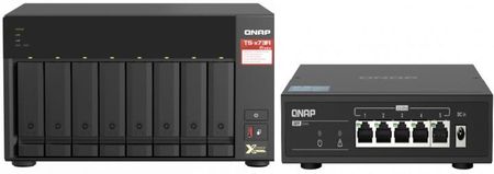 Serwer plików QNAP TS-873A-SW5T 8-Bay NAS, AMD Ryzen Embedded V1500B 2,2 GHz, 8GB RAM, 2x 2,5 GbE LAN, 4x USB 3.2, 2x M.2 2280, 2x PCIe + QSW-1105-5T