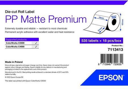 Epson Etykieta Matowa Pp Premium, 76Mm X 51 Mm, 535 Etykiet (7113413)