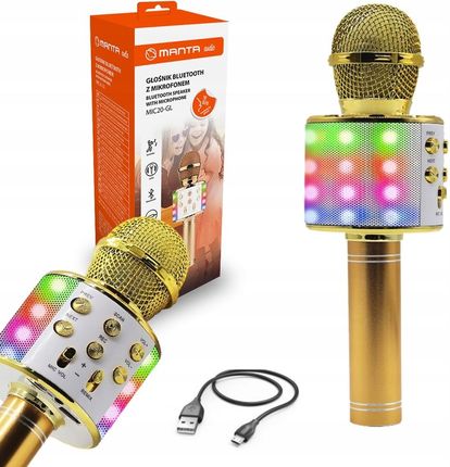 Manta Mikrofon Karaoke Zabawka Dla Dzieci Z Głośnikiem Echo Bluetooth Led Złoty