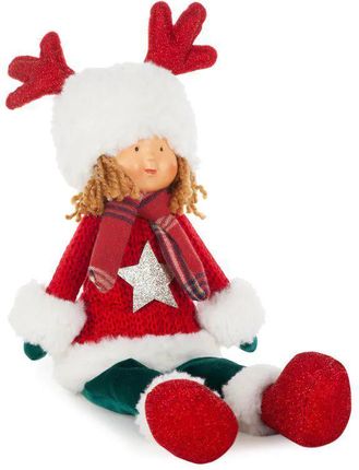 Eurofirany Świąteczna Lalka Dekoracyjna Doll 17X9X45 Czerwona+Biała 115573