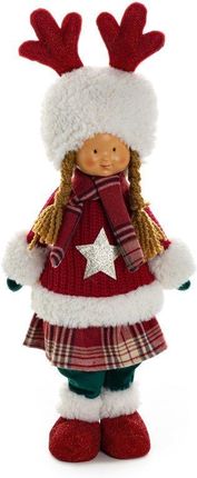 Eurofirany Świąteczna Lalka Dekoracyjna Doll 21X12X52 Czerwona+Biała 115572