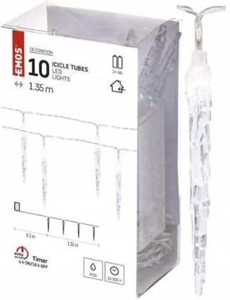 Emos Lampki Choinkowe Świąteczne Sople Zimne Białe 10 Led 1,35M 15325
