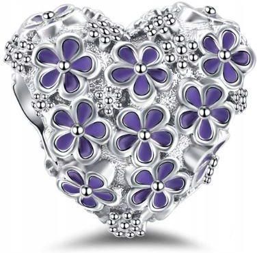 Charms serce serduszko w kwiaty srebro 925